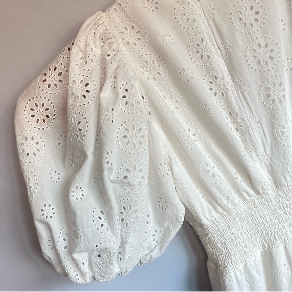 Anthropologie Hutch Cropped Jumpsuit Sz S Smocked Waist Eyelet White Wide Leg - Picture 5 of 16